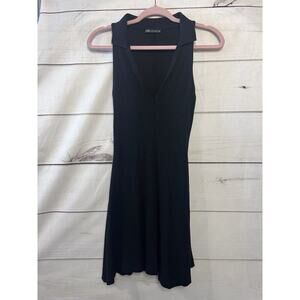 EUC Zara Womens Sleeveless Stretch V-Neck Shirt Collared Black Mini Dress Size M